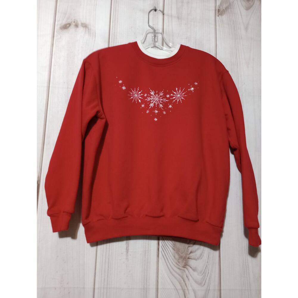Top Stitch Sweatshirt Womens Small Snowflake Embroidered Pullover Holiday Winter